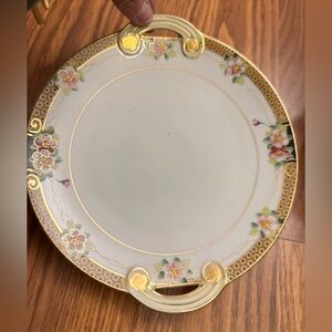 Vintage Noritake Handled Serving Plate Floral Gold Gilt Japan